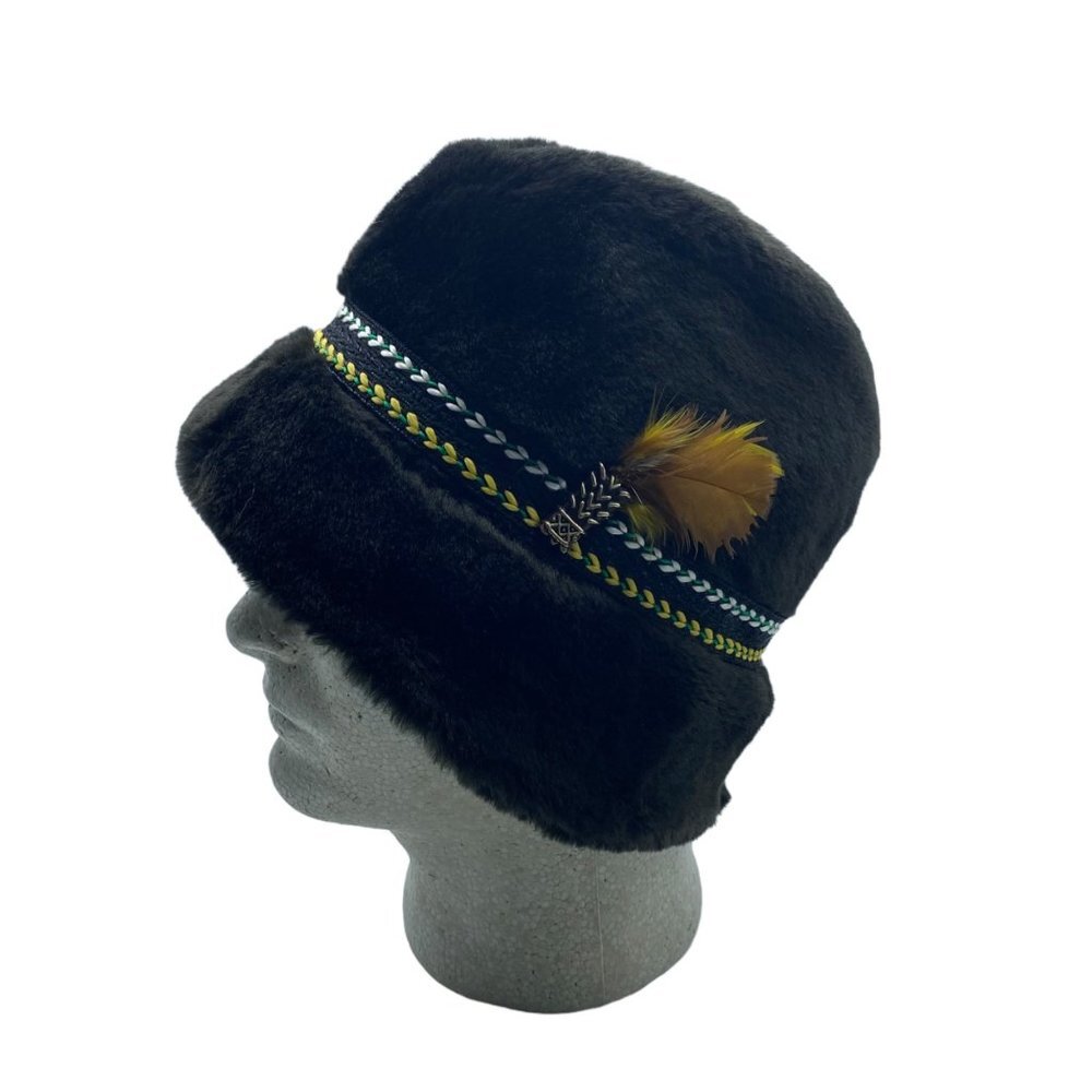 Vintage United Hatters‎ Cap Millinery Faux Fur Feather Flapper Warm Winter Hat
